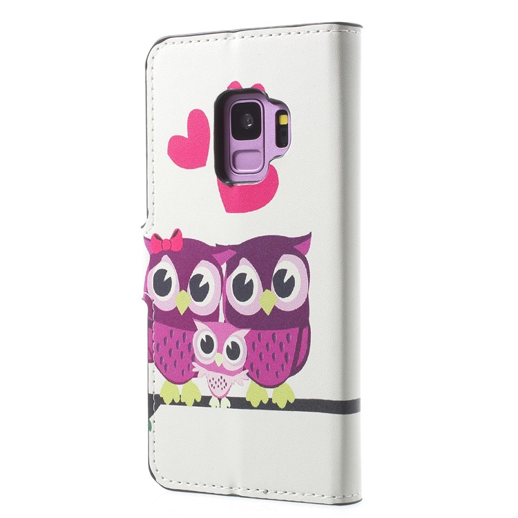 Water Transfer Printing Wallet Leather Case Accessory for Samsung Galaxy S9 G960 - Sweet Owl Family-2
