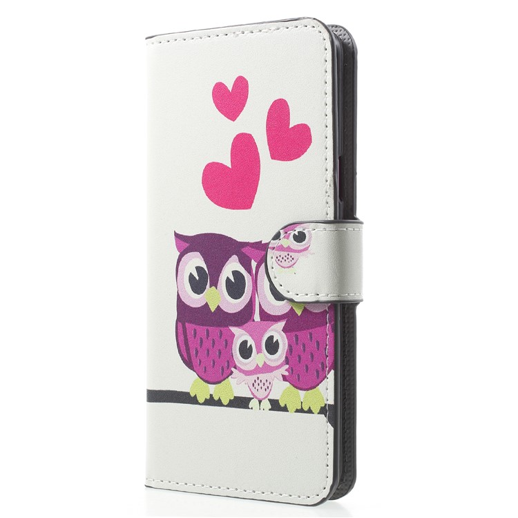Water Transfer Printing Wallet Leather Case Accessory for Samsung Galaxy S9 G960 - Sweet Owl Family-3