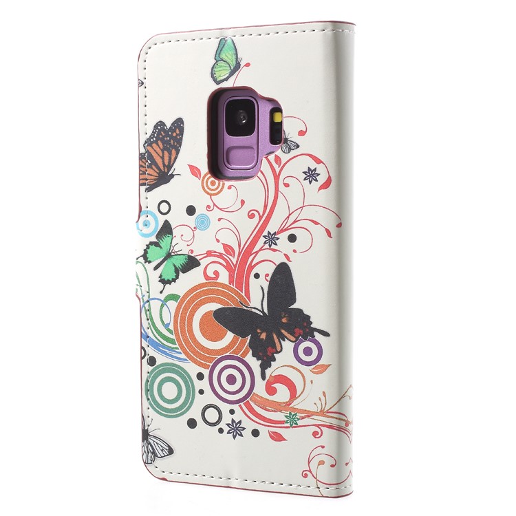 Water Transfer Printing Wallet Leather Magnetic Case for Samsung Galaxy S9 G960 - Butterfly and Circle-2