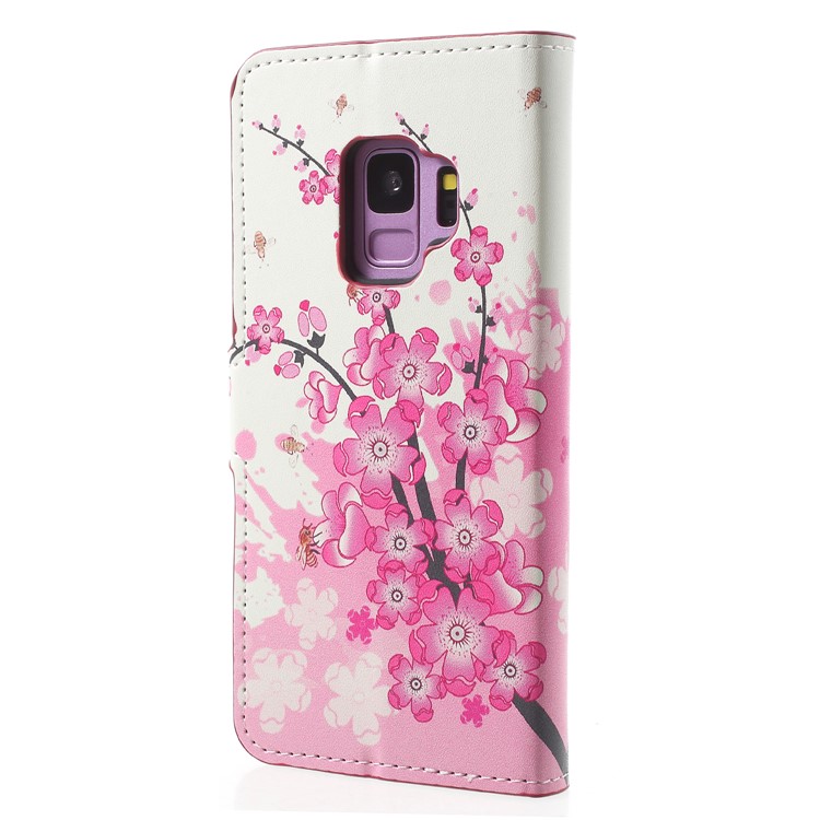 Water Transfer Printing Flip Leather Cover Protector for Samsung Galaxy S9 G960 - Plum Blossom-2