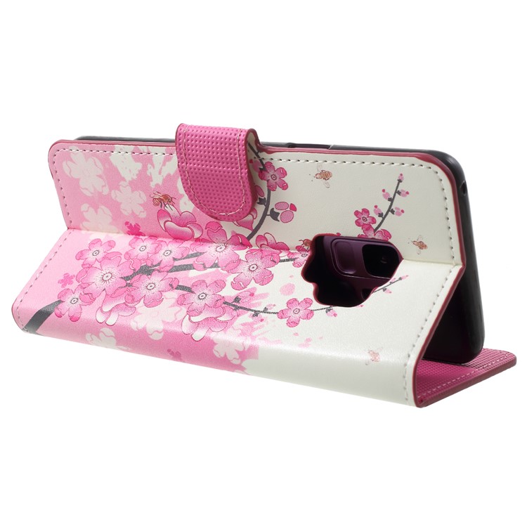 Water Transfer Printing Flip Leather Cover Protector for Samsung Galaxy S9 G960 - Plum Blossom-5