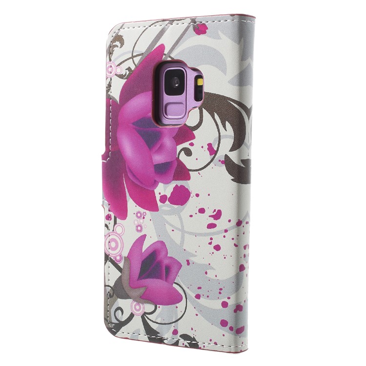 Water Transfer Printing Stand Leather Cover Case for Samsung Galaxy S9 G960 - Kapok Flower-2