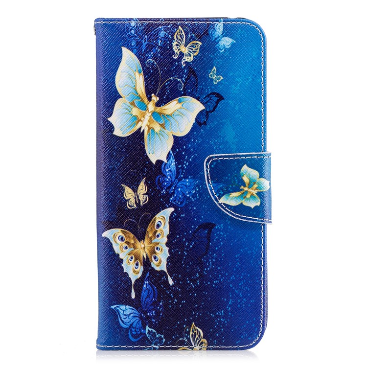 Pattern Printing PU Leather Wallet Stand Case for Samsung Galaxy A8 Plus (2018) - Blue Butterflies-2