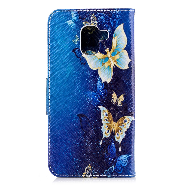 Pattern Printing PU Leather Wallet Stand Case for Samsung Galaxy A8 Plus (2018) - Blue Butterflies-3