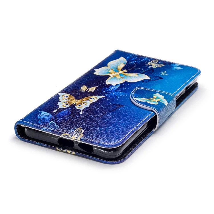 Pattern Printing PU Leather Wallet Stand Case for Samsung Galaxy A8 Plus (2018) - Blue Butterflies-6