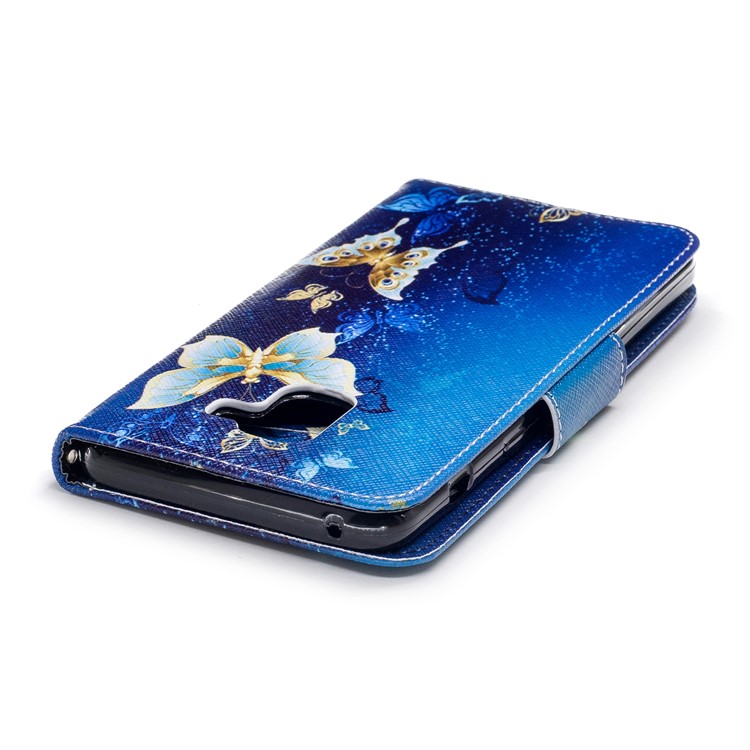 Pattern Printing PU Leather Wallet Stand Case for Samsung Galaxy A8 Plus (2018) - Blue Butterflies-7