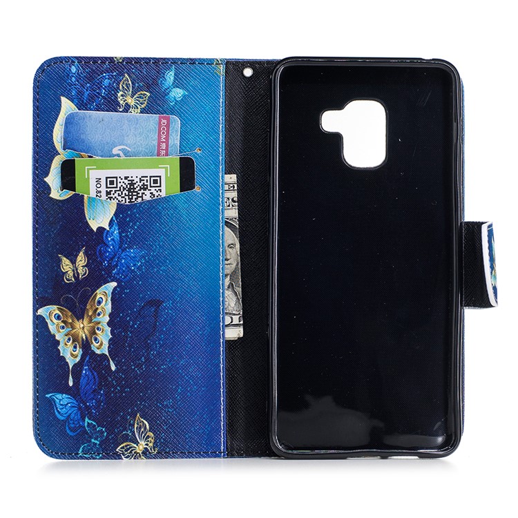 Pattern Printing PU Leather Wallet Stand Case for Samsung Galaxy A8 Plus (2018) - Blue Butterflies-8