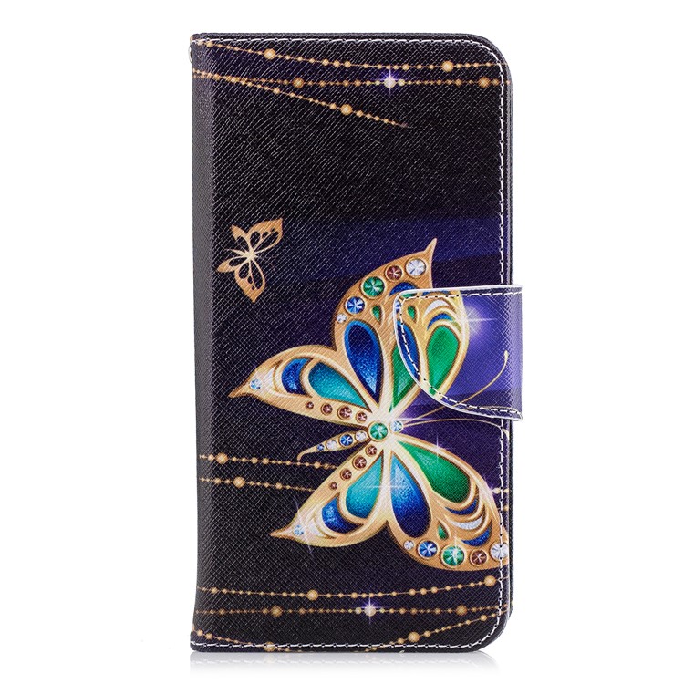 Pattern Printing PU Leather Wallet Stand Cover for Samsung Galaxy A8+
(2018) - Butterfly with Diamond-2