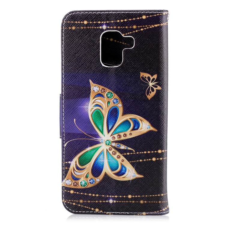 Pattern Printing PU Leather Wallet Stand Cover for Samsung Galaxy A8+
(2018) - Butterfly with Diamond-3