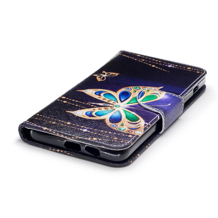 Pattern Printing PU Leather Wallet Stand Cover for Samsung Galaxy A8+
(2018) - Butterfly with Diamond-6