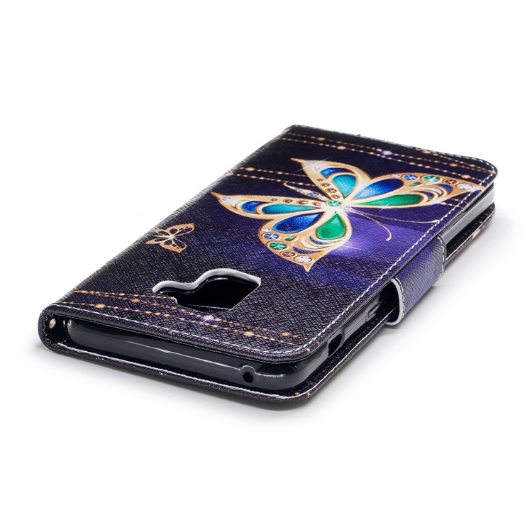 Pattern Printing PU Leather Wallet Stand Cover for Samsung Galaxy A8+
(2018) - Butterfly with Diamond-7