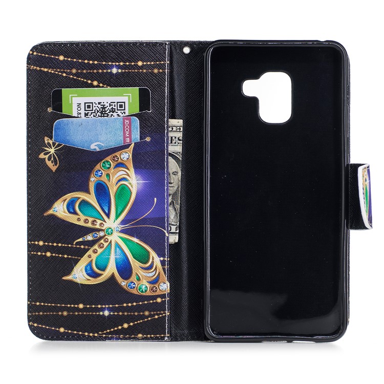 Pattern Printing PU Leather Wallet Stand Cover for Samsung Galaxy A8+
(2018) - Butterfly with Diamond-8