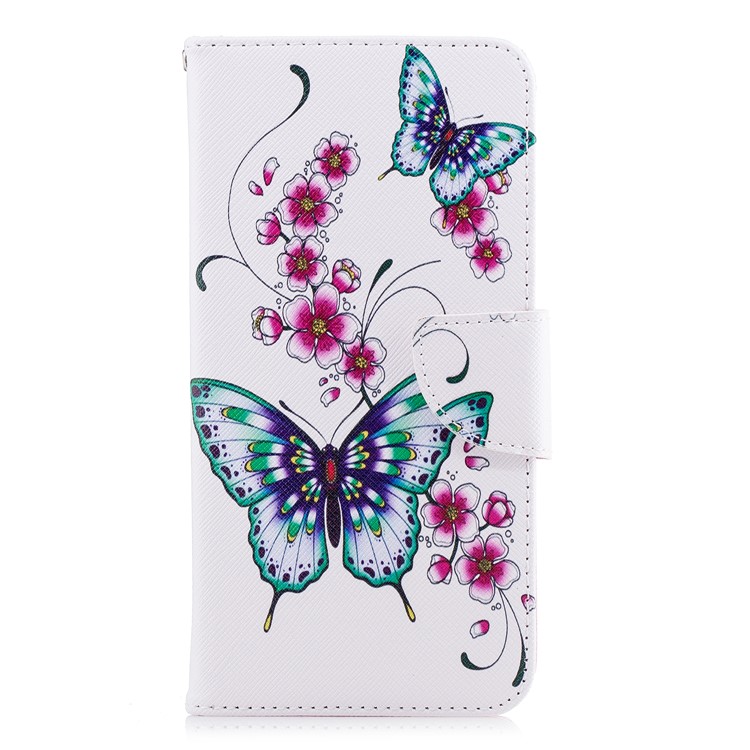 Pattern Printing PU Leather Stand Flip Case for Samsung Galaxy A8+ (2018) - Butterflies and Flower-2