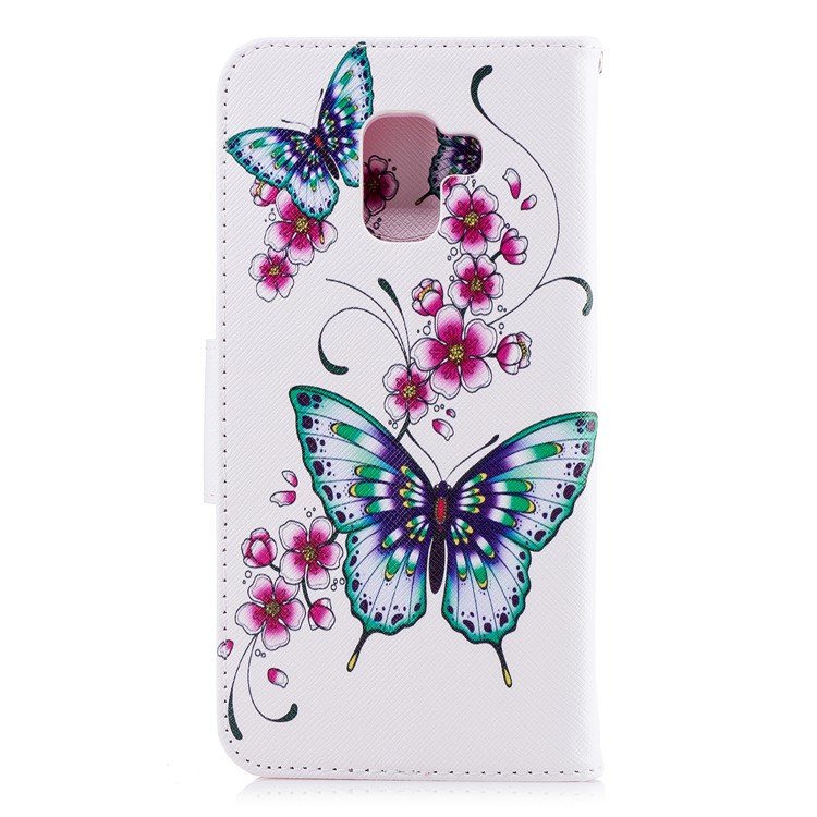Pattern Printing PU Leather Stand Flip Case for Samsung Galaxy A8+ (2018) - Butterflies and Flower-3