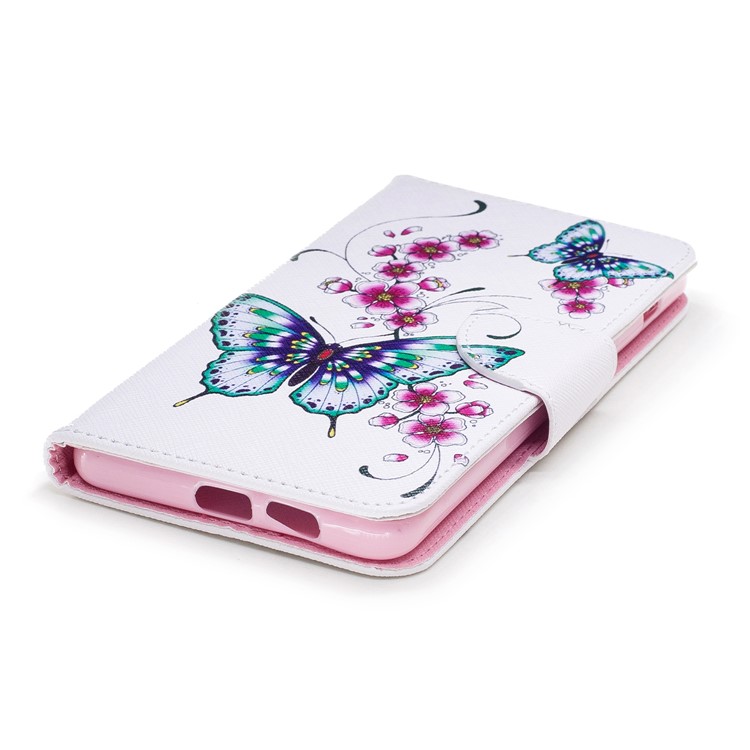 Pattern Printing PU Leather Stand Flip Case for Samsung Galaxy A8+ (2018) - Butterflies and Flower-6