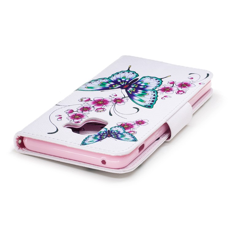 Pattern Printing PU Leather Stand Flip Case for Samsung Galaxy A8+ (2018) - Butterflies and Flower-7