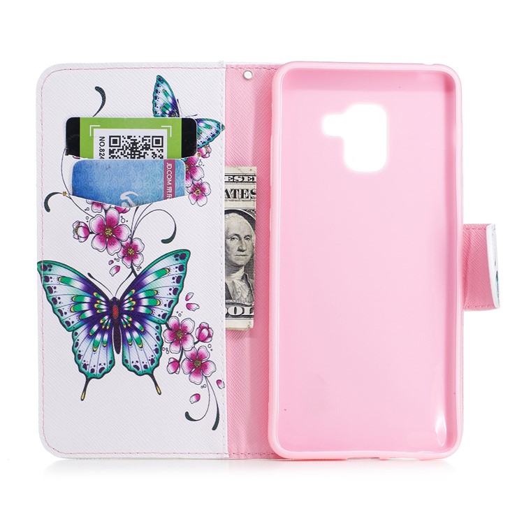Pattern Printing PU Leather Stand Flip Case for Samsung Galaxy A8+ (2018) - Butterflies and Flower-8