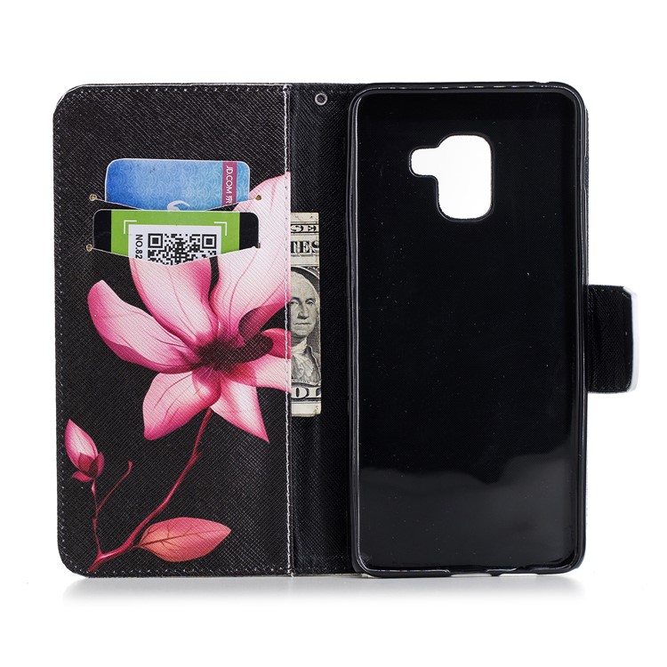 Pattern Printing PU Leather Stand Cell Phone Cover for Samsung Galaxy A8 Plus (2018) - Flower Pattern-8