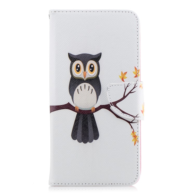 Pattern Printing PU Leather Wallet Protection Shell for Samsung Galaxy A8+ (2018) - An Owl Standing on Branch-2