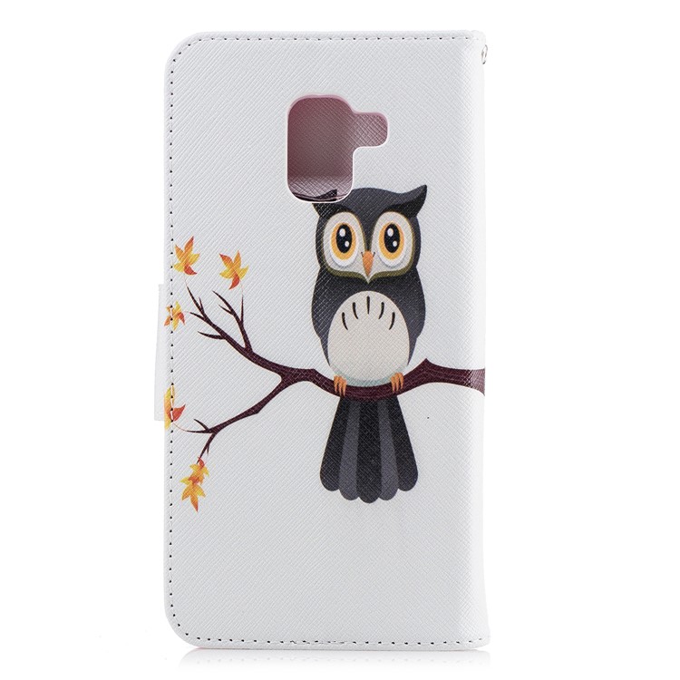 Pattern Printing PU Leather Wallet Protection Shell for Samsung Galaxy A8+ (2018) - An Owl Standing on Branch-3