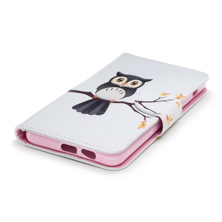 Pattern Printing PU Leather Wallet Protection Shell for Samsung Galaxy A8+ (2018) - An Owl Standing on Branch-6