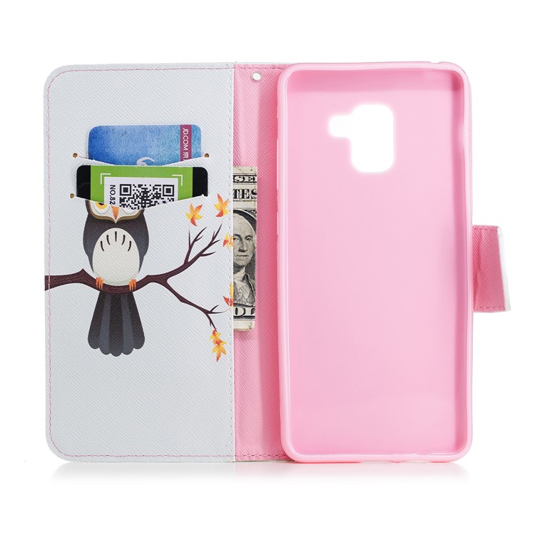 Pattern Printing PU Leather Wallet Protection Shell for Samsung Galaxy A8+ (2018) - An Owl Standing on Branch-8