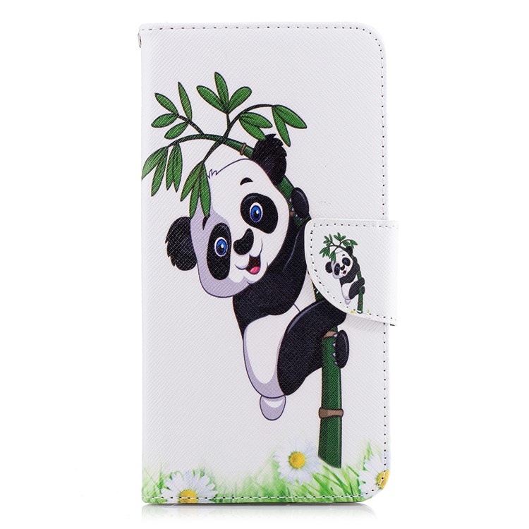 Pattern Printing PU Leather Stand Mobile Casing for Samsung Galaxy A8 Plus (2018) - Lovely Panda on Bamboo-2