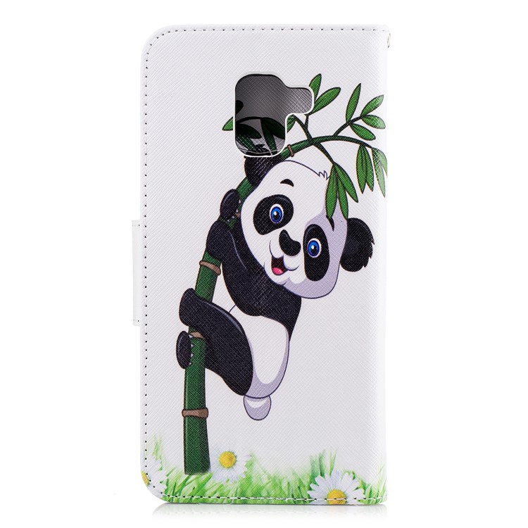 Pattern Printing PU Leather Stand Mobile Casing for Samsung Galaxy A8 Plus (2018) - Lovely Panda on Bamboo-3