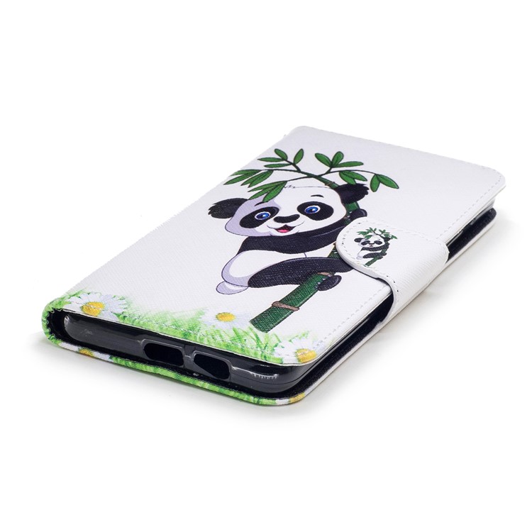 Pattern Printing PU Leather Stand Mobile Casing for Samsung Galaxy A8 Plus (2018) - Lovely Panda on Bamboo-6