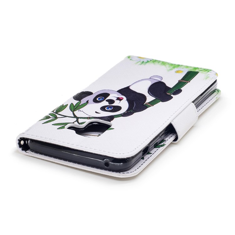 Pattern Printing PU Leather Stand Mobile Casing for Samsung Galaxy A8 Plus (2018) - Lovely Panda on Bamboo-7