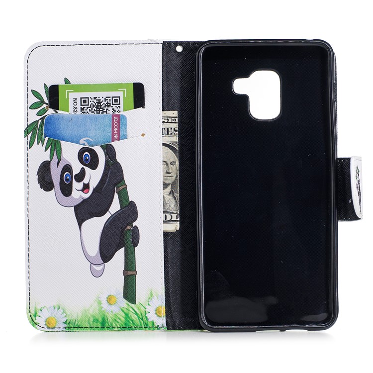 Pattern Printing PU Leather Stand Mobile Casing for Samsung Galaxy A8 Plus (2018) - Lovely Panda on Bamboo-8