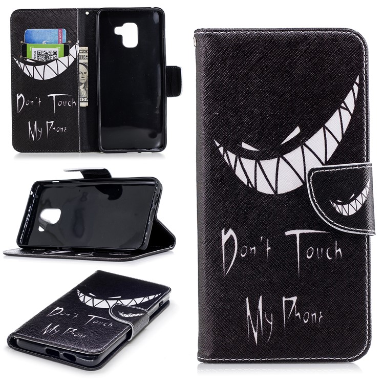 Patterned PU Leather Wallet Phone Case for Samsung Galaxy A8 Plus (2018) - Do Not Touch My Phone-1