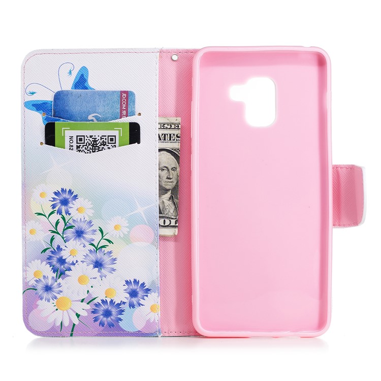 Patterned PU Leather Stand Cell Phone Cover for Samsung Galaxy A8+ (2018) - Butterfly and Daisy-8