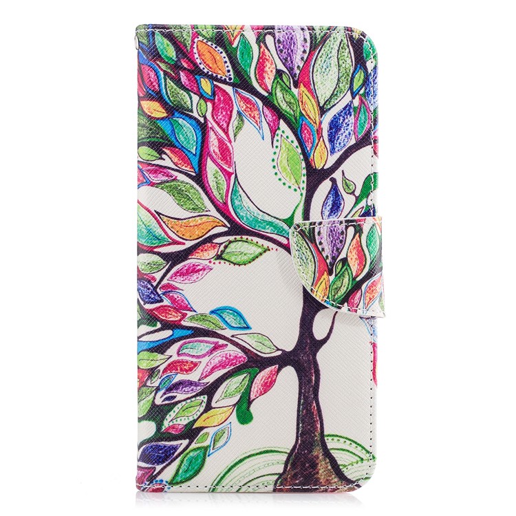 Patterned PU Leather Stand Phone Accessory Case for Samsung Galaxy A8 Plus (2018) - Colorized Tree-2