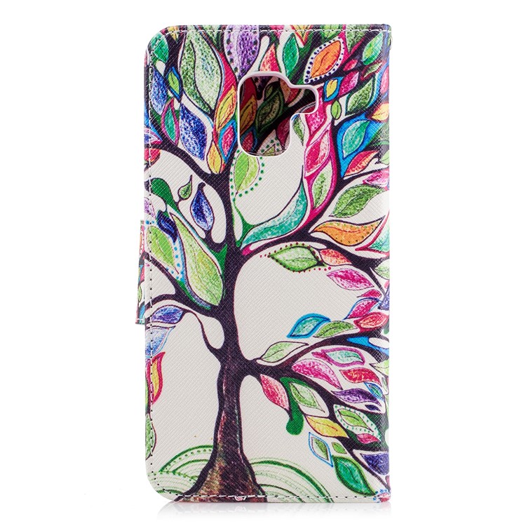 Patterned PU Leather Stand Phone Accessory Case for Samsung Galaxy A8 Plus (2018) - Colorized Tree-3