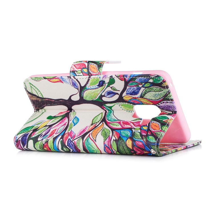 Patterned PU Leather Stand Phone Accessory Case for Samsung Galaxy A8 Plus (2018) - Colorized Tree-4