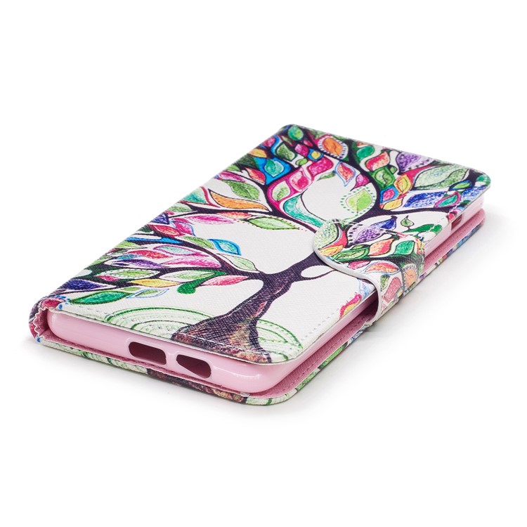 Patterned PU Leather Stand Phone Accessory Case for Samsung Galaxy A8 Plus (2018) - Colorized Tree-6