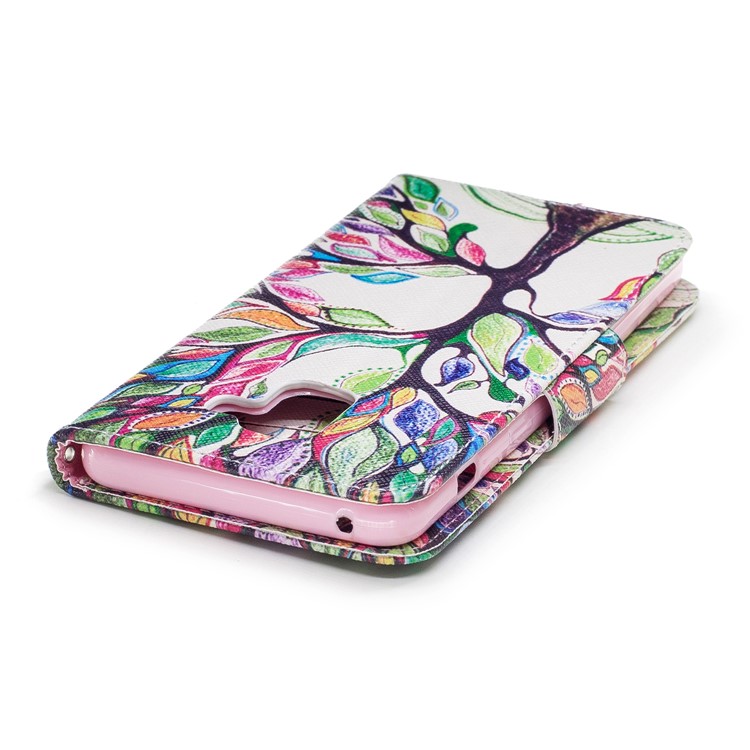 Patterned PU Leather Stand Phone Accessory Case for Samsung Galaxy A8 Plus (2018) - Colorized Tree-7