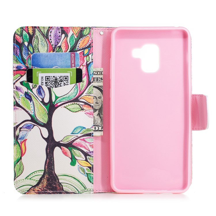 Patterned PU Leather Stand Phone Accessory Case for Samsung Galaxy A8 Plus (2018) - Colorized Tree-8