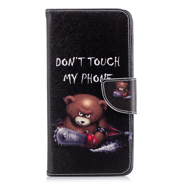 Patterned PU Leather Stand Flip Case for Samsung Galaxy A8+ (2018) - Angry Bear and Warning Words-2