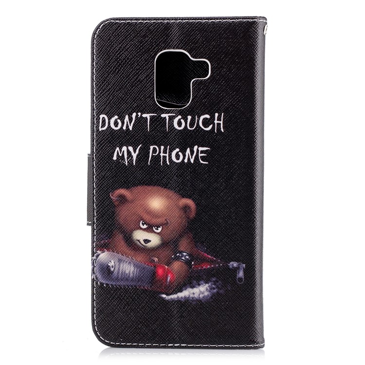 Patterned PU Leather Stand Flip Case for Samsung Galaxy A8+ (2018) - Angry Bear and Warning Words-3