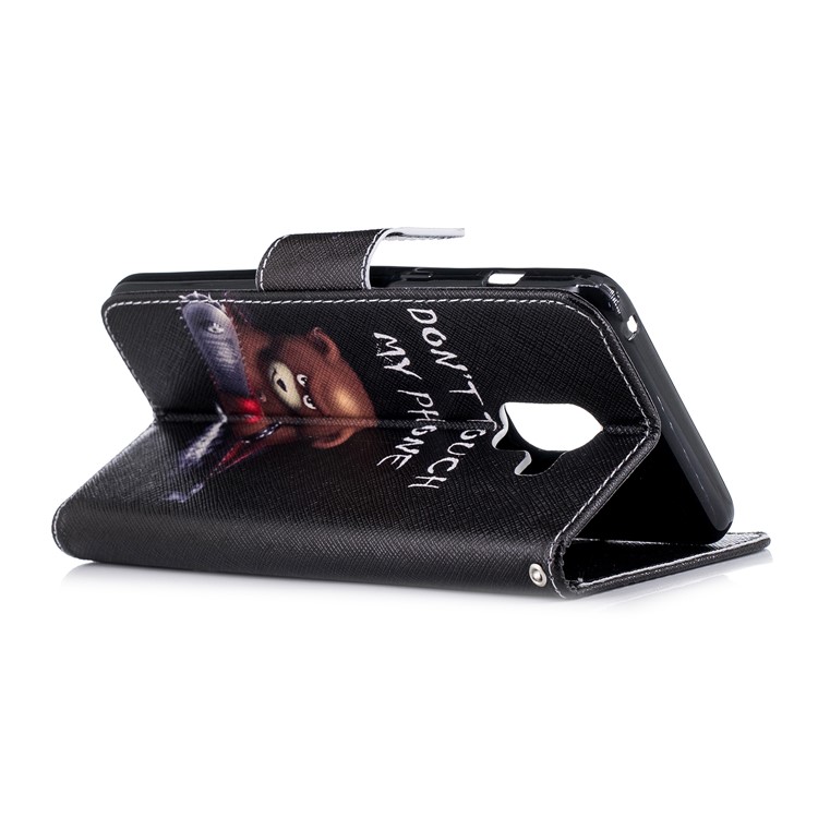 Patterned PU Leather Stand Flip Case for Samsung Galaxy A8+ (2018) - Angry Bear and Warning Words-4