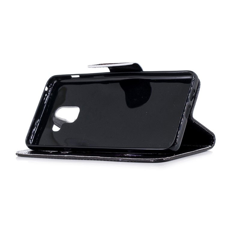 Patterned PU Leather Stand Flip Case for Samsung Galaxy A8+ (2018) - Angry Bear and Warning Words-5