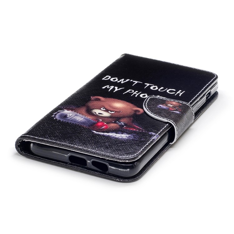 Patterned PU Leather Stand Flip Case for Samsung Galaxy A8+ (2018) - Angry Bear and Warning Words-6