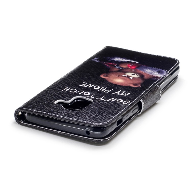 Patterned PU Leather Stand Flip Case for Samsung Galaxy A8+ (2018) - Angry Bear and Warning Words-7