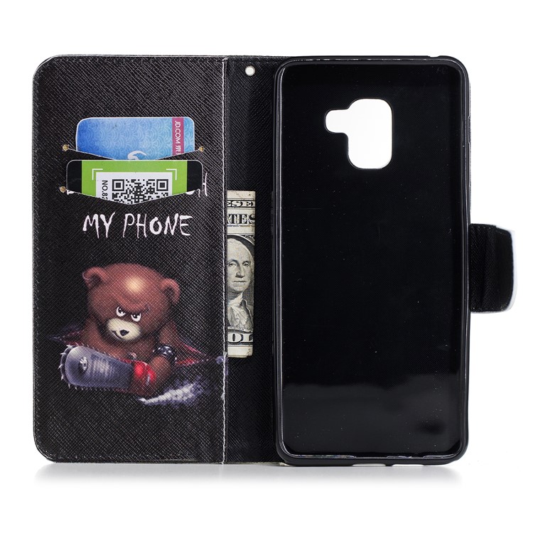 Patterned PU Leather Stand Flip Case for Samsung Galaxy A8+ (2018) - Angry Bear and Warning Words-8