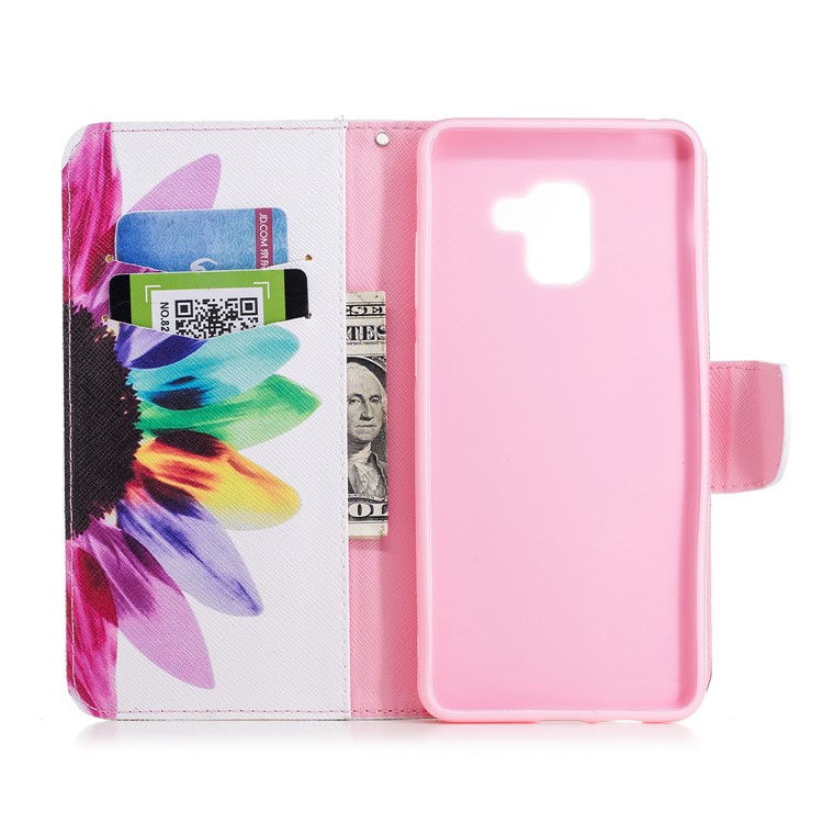 Patterned PU Leather Wallet Protective Case for Samsung Galaxy A8 Plus (2018) - Colorful Petals-8