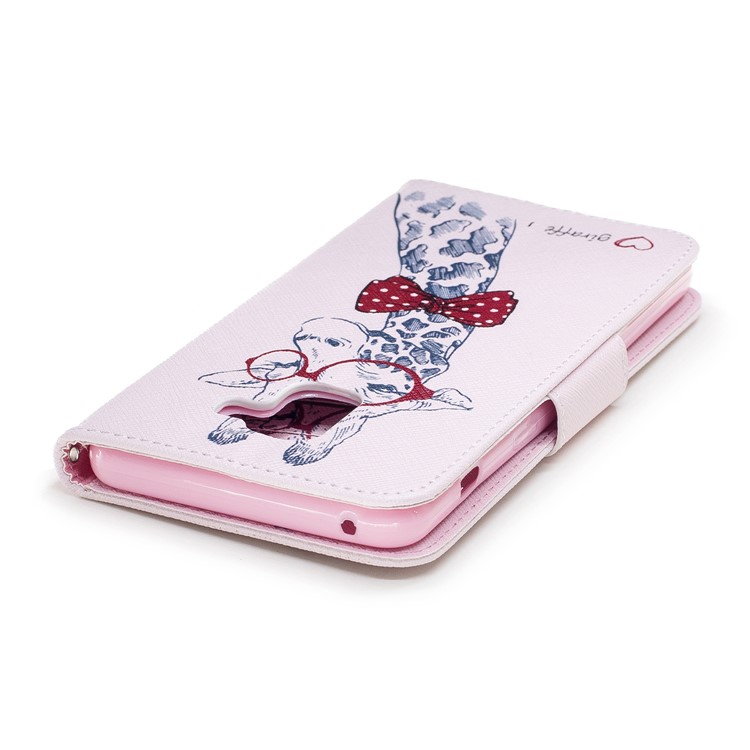 Patterned PU Leather Card Holder Stand Cover for Samsung Galaxy A8 Plus (2018) - Giraffe Wearing Glasses-7