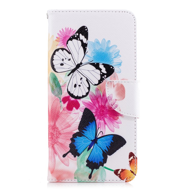 Patterned PU Leather Wallet Stand Shell for Samsung Galaxy A8+ (2018) - Butterfly and Flower-2