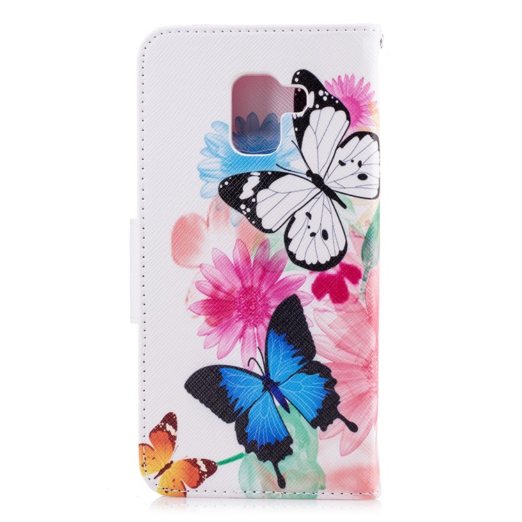 Patterned PU Leather Wallet Stand Shell for Samsung Galaxy A8+ (2018) - Butterfly and Flower-3